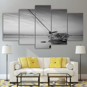 calm lake sailing boat - Space 5 Panel Canvas Art Wall Decor