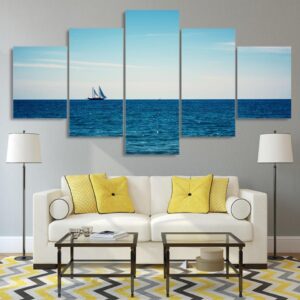 calm sea sailing boat seascape - Space 5 Panel Canvas Art Wall Decor