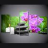 candles orchids bamboo - Nature 5 Panel Canvas Art Wall Decor