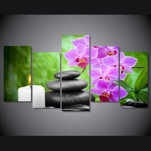 candles orchids bamboo - Nature 5 Panel Canvas Art Wall Decor