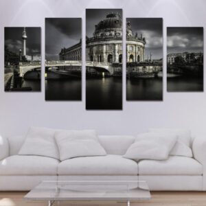 castle lake - Nature 5 Panel Canvas Art Wall Decor
