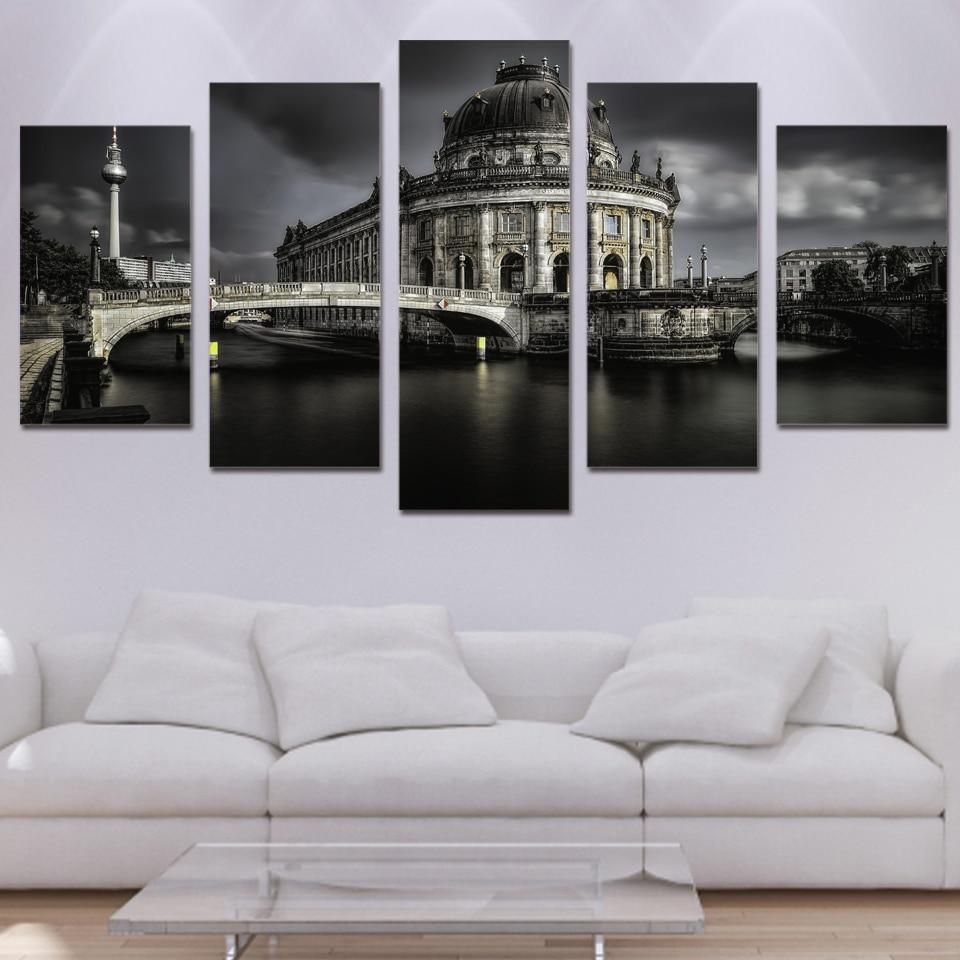 castle lake - Nature 5 Panel Canvas Art Wall Decor castle lake - Nature 5 Panel Canvas Art Wall Decor