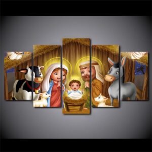 christmas Jesus - Religion 5 Panel Canvas Art Wall Decor
