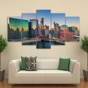 city building skyscrapers - Nature 5 Panel Canvas Art Wall Decor