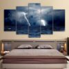 cloud waves sea ocean storm lightning - Nature 5 Panel Canvas Art Wall Decor