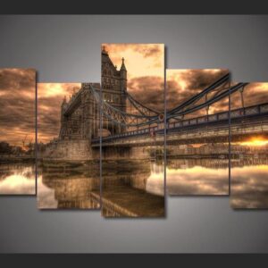 clouds above tower bridge - Nature 5 Panel Canvas Art Wall Decor