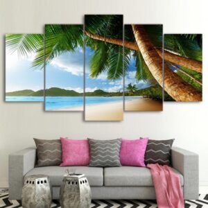 coast palm trees beach seascape - Space 5 Panel Canvas Art Wall Decor