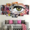 colorful eye Graffiti - Abstract 5 Panel Canvas Art Wall Decor