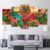 colorful flowers birds - Abstract 5 Panel Canvas Art Wall Decor
