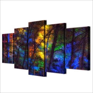 colorful forest tree - Nature 5 Panel Canvas Art Wall Decor