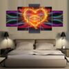 colorful lines love heart - Abstract 5 Panel Canvas Art Wall Decor