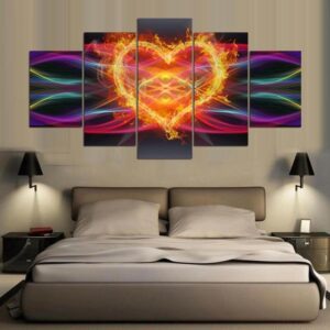 colorful lines love heart - Abstract 5 Panel Canvas Art Wall Decor