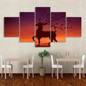 comic Elk deer - Animal 5 Panel Canvas Art Wall Decor
