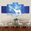 comic deer branched antlers - Animal 5 Panel Canvas Art Wall Decor