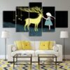 comic girl and Elk - Abstract 5 Panel Canvas Art Wall Decor