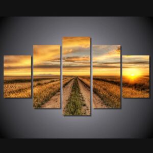 country road at sunset 01 - Nature 5 Panel Canvas Art Wall Decor