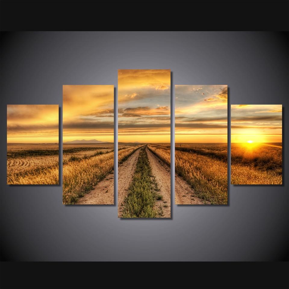 country road at sunset 01 - Nature 5 Panel Canvas Art Wall Decor country road at sunset 01 - Nature 5 Panel Canvas Art Wall Decor