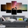 couple silhouette motorcycle romantic kiss - Abstract 5 Panel Canvas Art Wall Decor