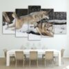 couple wolves playing - Animal 5 Panel Canvas Art Wall Decor
