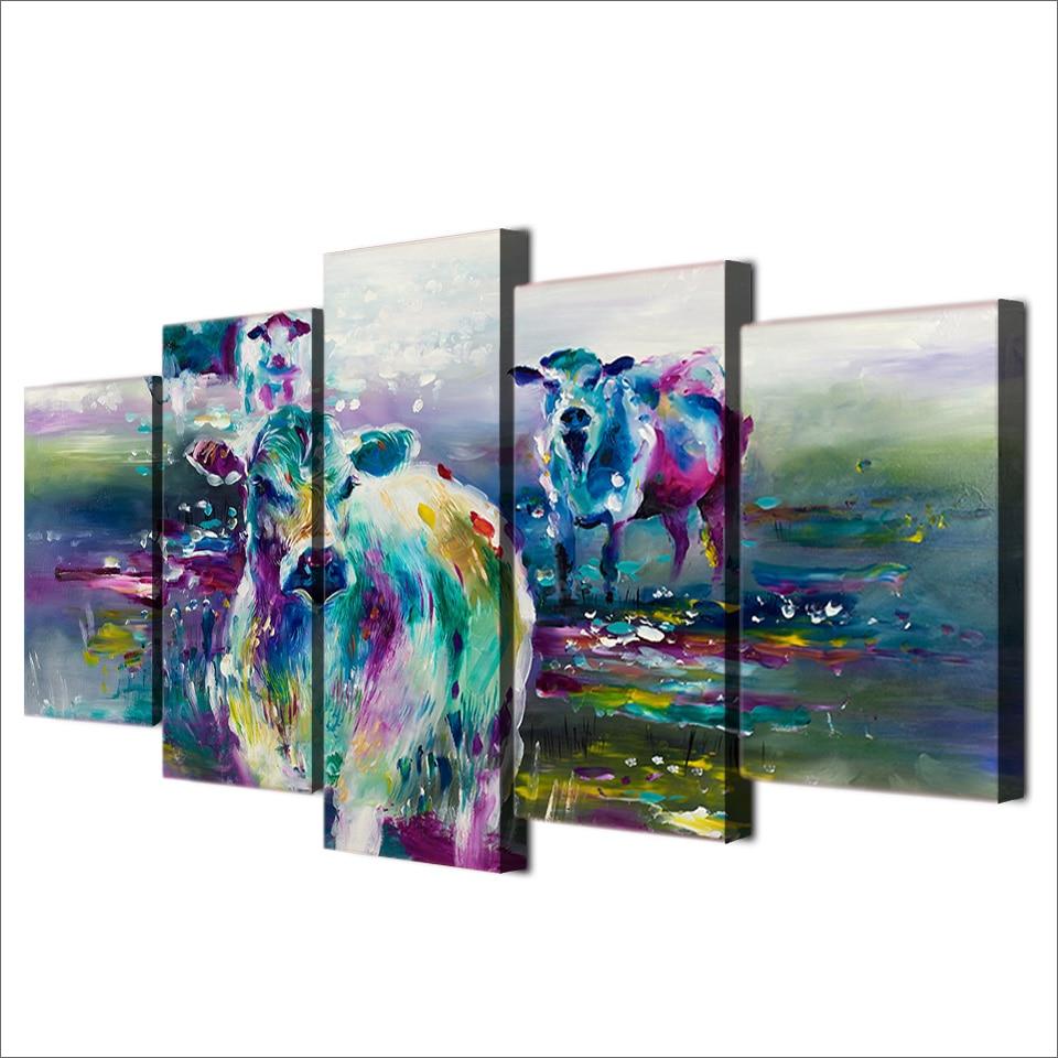 cow calf sheep - Abstract Animal 5 Panel Canvas Art Wall Decor cow calf sheep - Abstract Animal 5 Panel Canvas Art Wall Decor