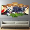 cute cats on grass - Animal 5 Panel Canvas Art Wall Decor
