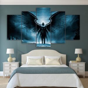 dark angel with wings -Anime 5 Panel Canvas Art Wall Decor