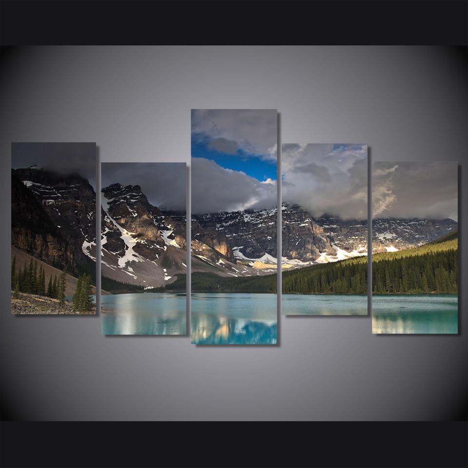 dark clouds snow mountain lake - Nature 5 Panel Canvas Art Wall Decor dark clouds snow mountain lake - Nature 5 Panel Canvas Art Wall Decor