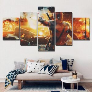 deadpool mask gun automatic - DC 5 Panel Canvas Art Wall Decor