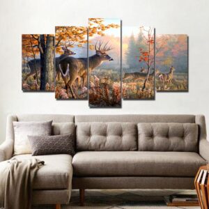 deer vintage - Animal 5 Panel Canvas Art Wall Decor