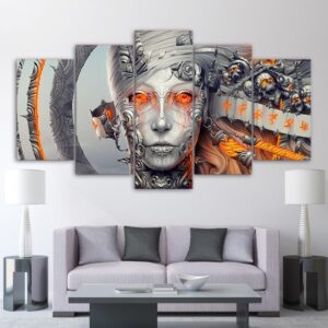 devushka metall robot - Abstract 5 Panel Canvas Art Wall Decor
