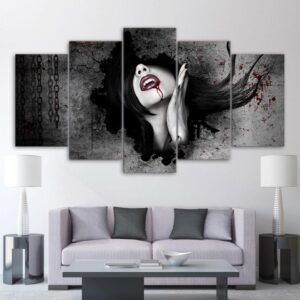 devushka vampir lico krov - Abstract 5 Panel Canvas Art Wall Decor