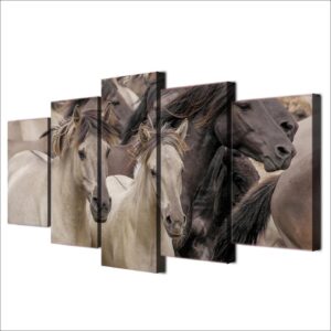 dikie loshadi loshadi koni tabun - Animal 5 Panel Canvas Art Wall Decor