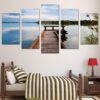 ecoration lake forest wooden bridge - Nature 5 Panel Canvas Art Wall Decor