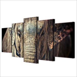 elephant close up face trunk ears - Animal 5 Panel Canvas Art Wall Decor