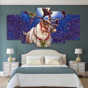 elk deer 01 - Animal 5 Panel Canvas Art Wall Decor