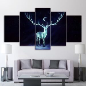 fantasy animal deer - Abstract 5 Panel Canvas Art Wall Decor