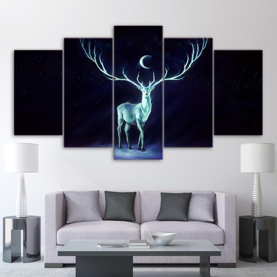fantasy animal deer - Abstract 5 Panel Canvas Art Wall Decor fantasy animal deer - Abstract 5 Panel Canvas Art Wall Decor