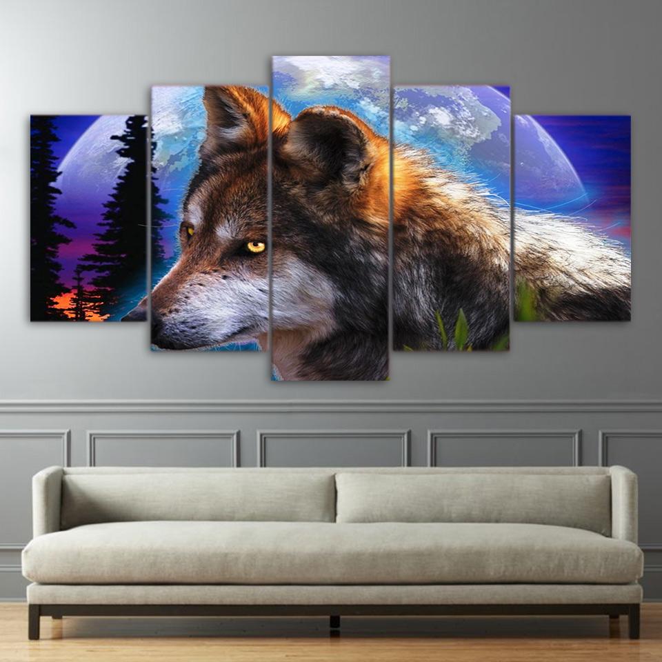 fantasy wolf moon night - Animal 5 Panel Canvas Art Wall Decor fantasy wolf moon night - Animal 5 Panel Canvas Art Wall Decor