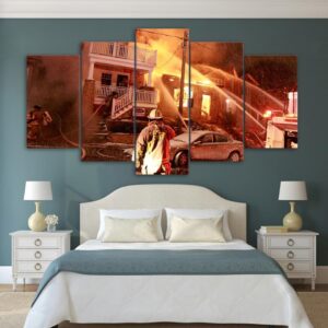 fire fighting burning saving - Career 5 Panel Canvas Art Wall Decor