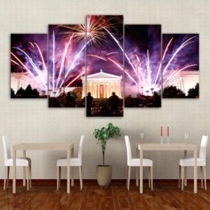 firework in city festival 01 - Nature 5 Panel Canvas Art Wall Decor