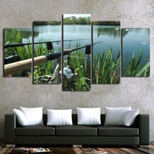 fishing in the lake - Fishing 5 Panel Canvas Art Wall Decor