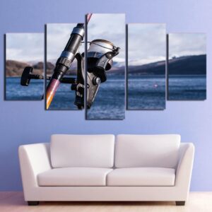 fishing rod tools - Fishing 5 Panel Canvas Art Wall Decor