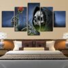 flowers and skulls - Abstract 5 Panel Canvas Art Wall Decor