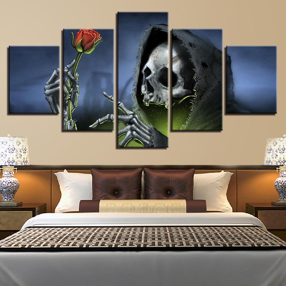 flowers and skulls - Abstract 5 Panel Canvas Art Wall Decor flowers and skulls - Abstract 5 Panel Canvas Art Wall Decor