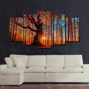forest sky trees - Nature 5 Panel Canvas Art Wall Decor