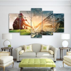 girl sailing kayak canoeing - Sport 5 Panel Canvas Art Wall Decor