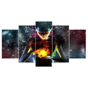 girl universe flame - Abstract 5 Panel Canvas Art Wall Decor