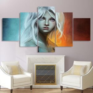 girl with white hair - Abstract 5 Panel Canvas Art Wall Decor