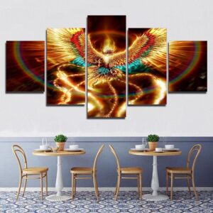 gold Phoenix bird -Abstract 5 Panel Canvas Art Wall Decor