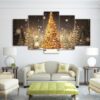 golden christmas trees - Nature 5 Panel Canvas Art Wall Decor